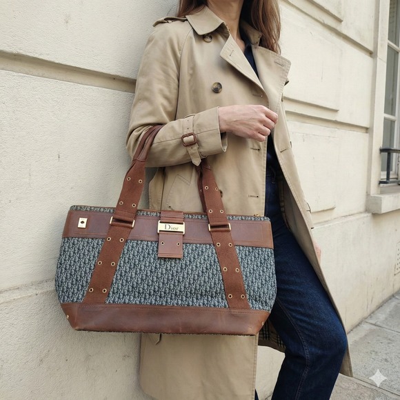 Christian Dior Street Chic Trotter Tote Bag NBavy Blue Oblique Monogram Canvas